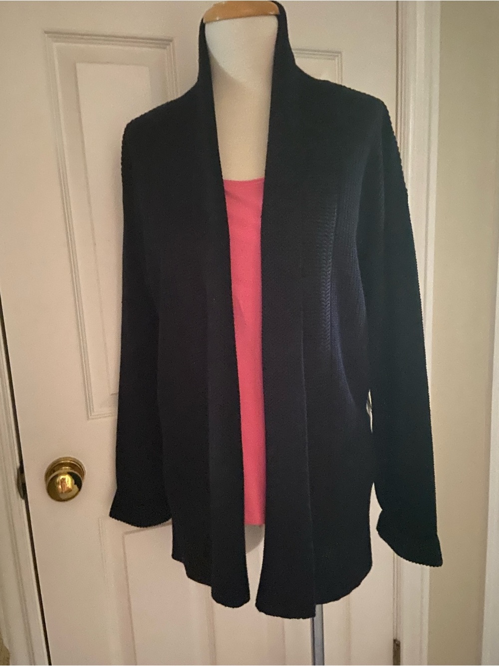 Ralph Lauren Medium M Women's Open-Front Long Black Linen Knit Cardigan Sweater